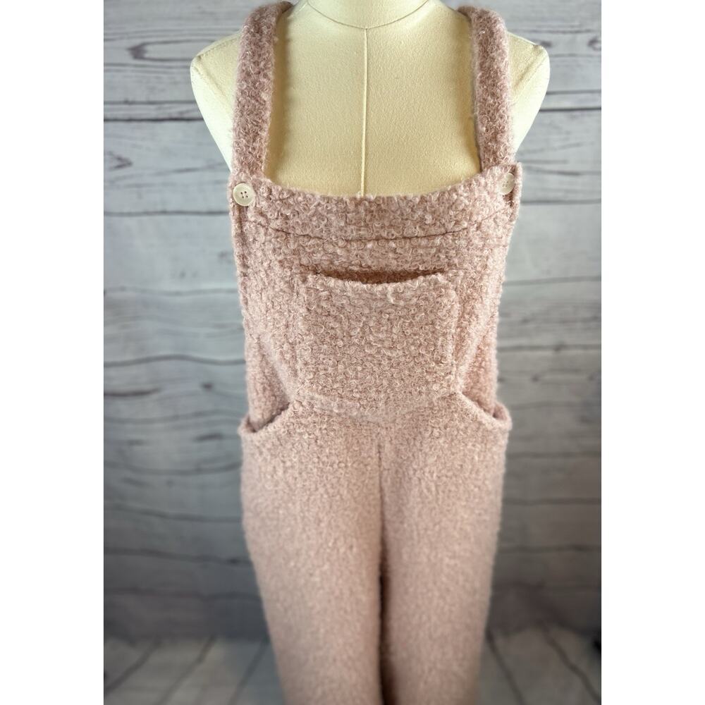 Halara Teddy Fuzzy Overalls Women M Pink Plush Wide Leg Romper Jumpsuit - Picture 2 of 5